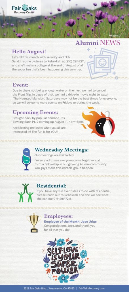 August 2023 Alumni Newsletter for Fair Oaks Recovery Center