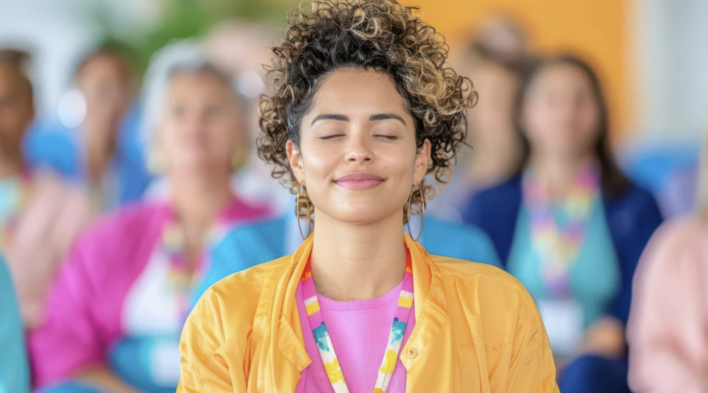 A group of people meditating.